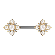 Barbell plaqué or Vintage fleur avec perles
