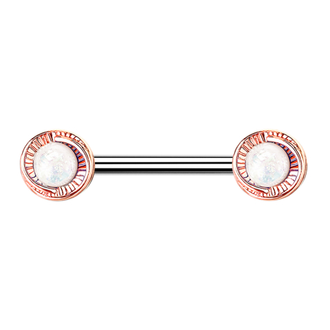 Barbell in oro rosa con fiore rotondo e opale bianco