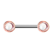 Barbell in oro rosa con fiore rotondo e opale bianco