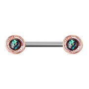 Barbell rose gold round flower with opal green