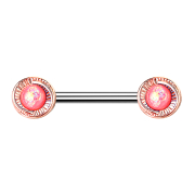 Barbell rose gold round flower with pink opal