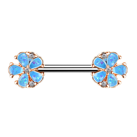 Barbell rosegold runde Blumen blüten mit Opal aqua