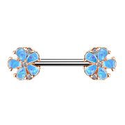 Barbell or rose fleurs rondes avec opale aqua