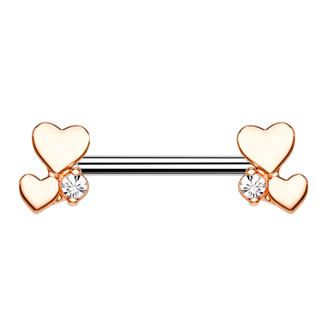 Barbell or rose double cœur avec cristal
