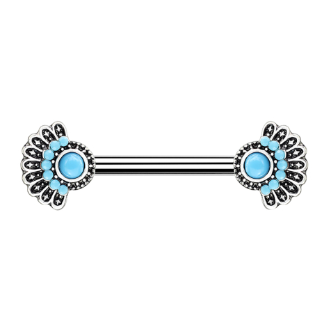 Barbell argent éventail tribal avec pierre turquoise