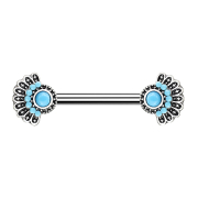 Barbell argent éventail tribal avec pierre turquoise