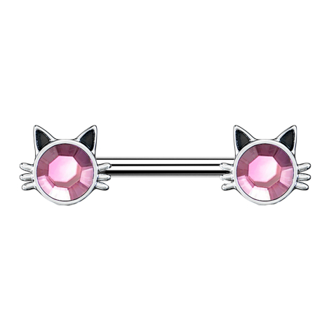 Barbell argent chat avec cristal