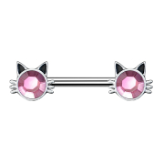 Barbell argent chat avec cristal