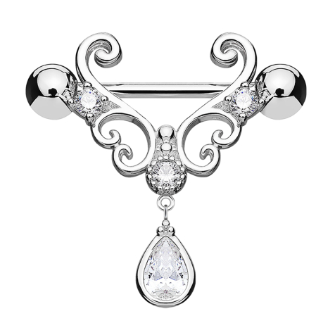 Barbell argent coeur filigrane avec pendentif