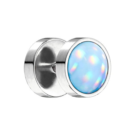 Fake Plug silber mit Opalite blau