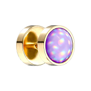 Gold-plated fake plug with purple opalite