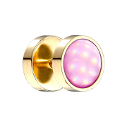 Gold-plated fake plug with pink opalite
