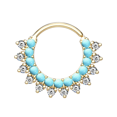 Micro Piercing Ring vergoldet mit Türkis Steinen und Kristallen