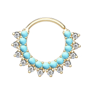 Gold-plated micro piercing ring with turquoise stones and...