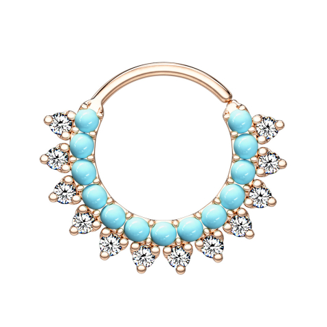 Micro piercing anneau rose doré avec pierres et cristaux turquoise