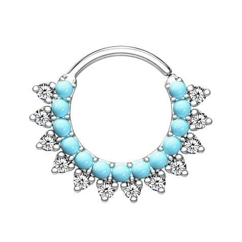 Micro piercing ring silver with turquoise stones and crystals