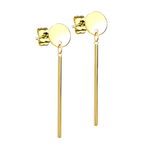 Stud earrings gold-plated round plate pendant cylinder