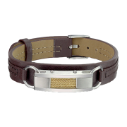 Bracelet en similicuir marron barre argentée avec...