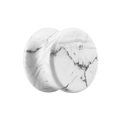 Flared plug made from howlite stone