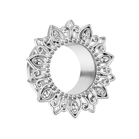 Flesh Tunnel silber Lotusblume Kristall silber