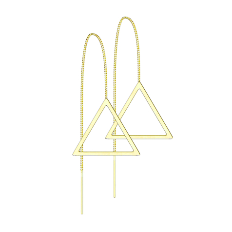 Orecchini a perno placcati oro con catena a caduta libera e triangolo