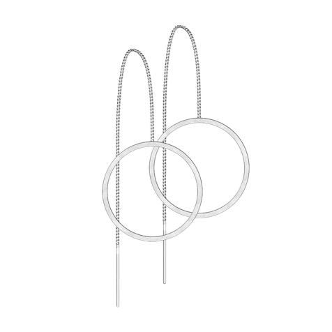Stud earrings silver free-falling chain with circle