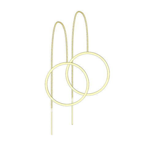 Gold-plated stud earrings free-falling chain with circle
