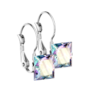 Earring silver with square crystal multicolor
