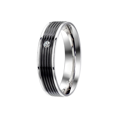 Ring silber mit Kristall und schwarze Rillen