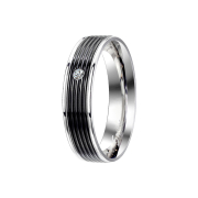 Bague argent avec cristal et rainures noires