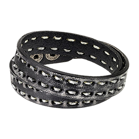 Bracelet en cuir noir avec deux rangées de broderies