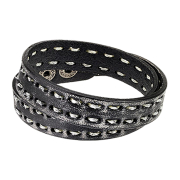 Lederarmband schwarz mit zwei reihen Stickereien