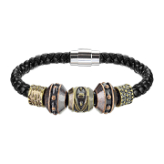 Bracciale in pelle nera con perline tribali