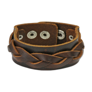 Bracelet en cuir marron avec des bandes tissées...