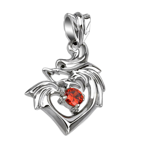 Pendant silver dragon heart with crystal