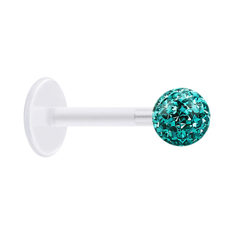 Micro Labret transparent avec boule de cristal turquoise et couche de protection en époxy