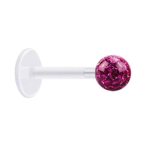 Micro Labret transparent avec boule de cristal fuchsia et couche de protection en époxy