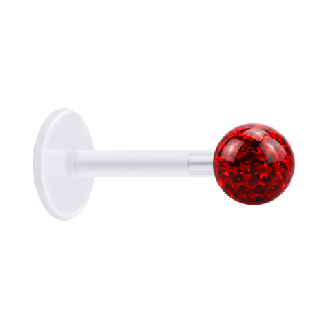 Micro Labret transparent avec boule de cristal rouge et couche de protection en époxy