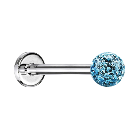 Micro Labret argenté avec boule de cristal aqua et couche de protection en époxy