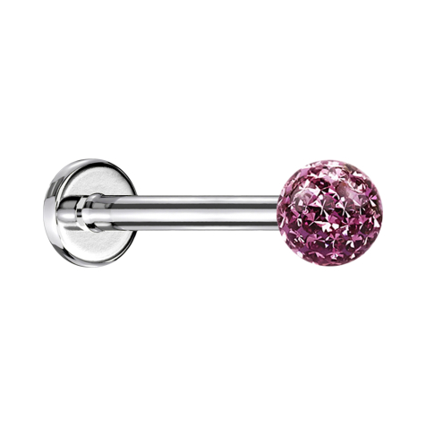 Micro Labret argenté avec boule de cristal violet clair et couche de protection en époxy