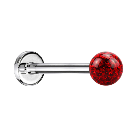 Micro Labret argenté avec boule de cristal rouge et couche de protection en époxy