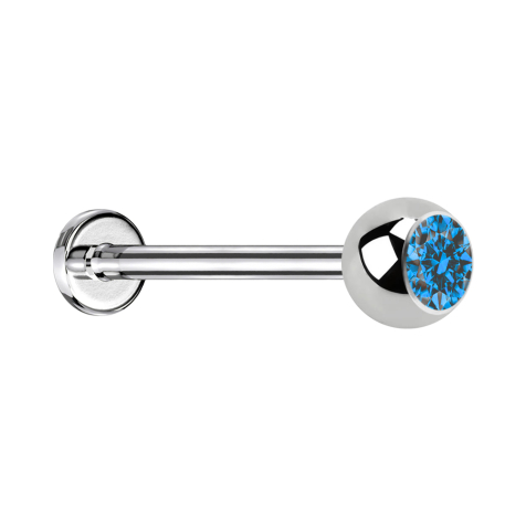 Micro Labret argenté avec boule et cristal bleu clair