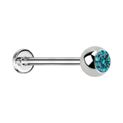 Micro Labret silber mit Kugel und Kristall aqua