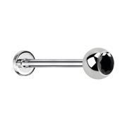 Micro Labret argenté avec boule et cristal noir