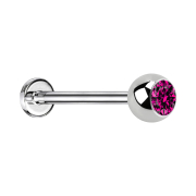 Micro Labret argenté avec boule et cristal fuchsia