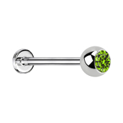Micro Labret argenté avec boule et cristal vert clair