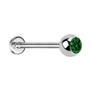 Micro Labret argenté avec boule et cristal vert