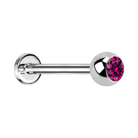 Micro labret silver with ball and crystal fuchsia