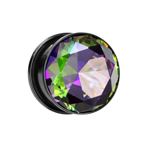 Flesh Plug schwarz mit grossem Kristall multicolor dunkel