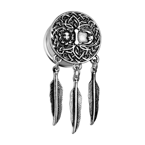 Flared Plug silber Sonne und Mond mit Anhänger